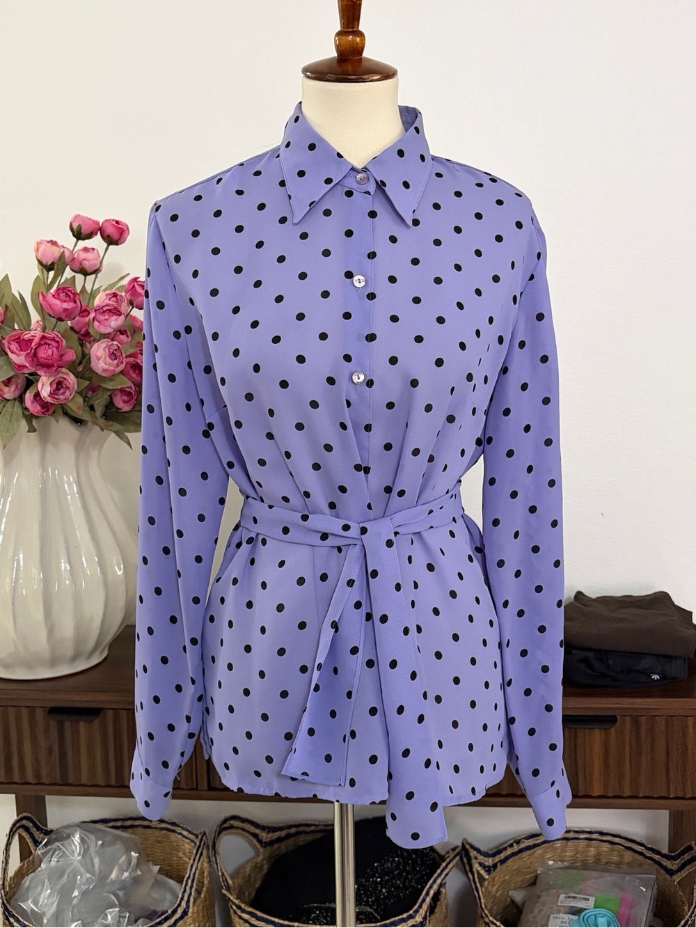 Emma James Polka Dot Button-Down Shirt with tie